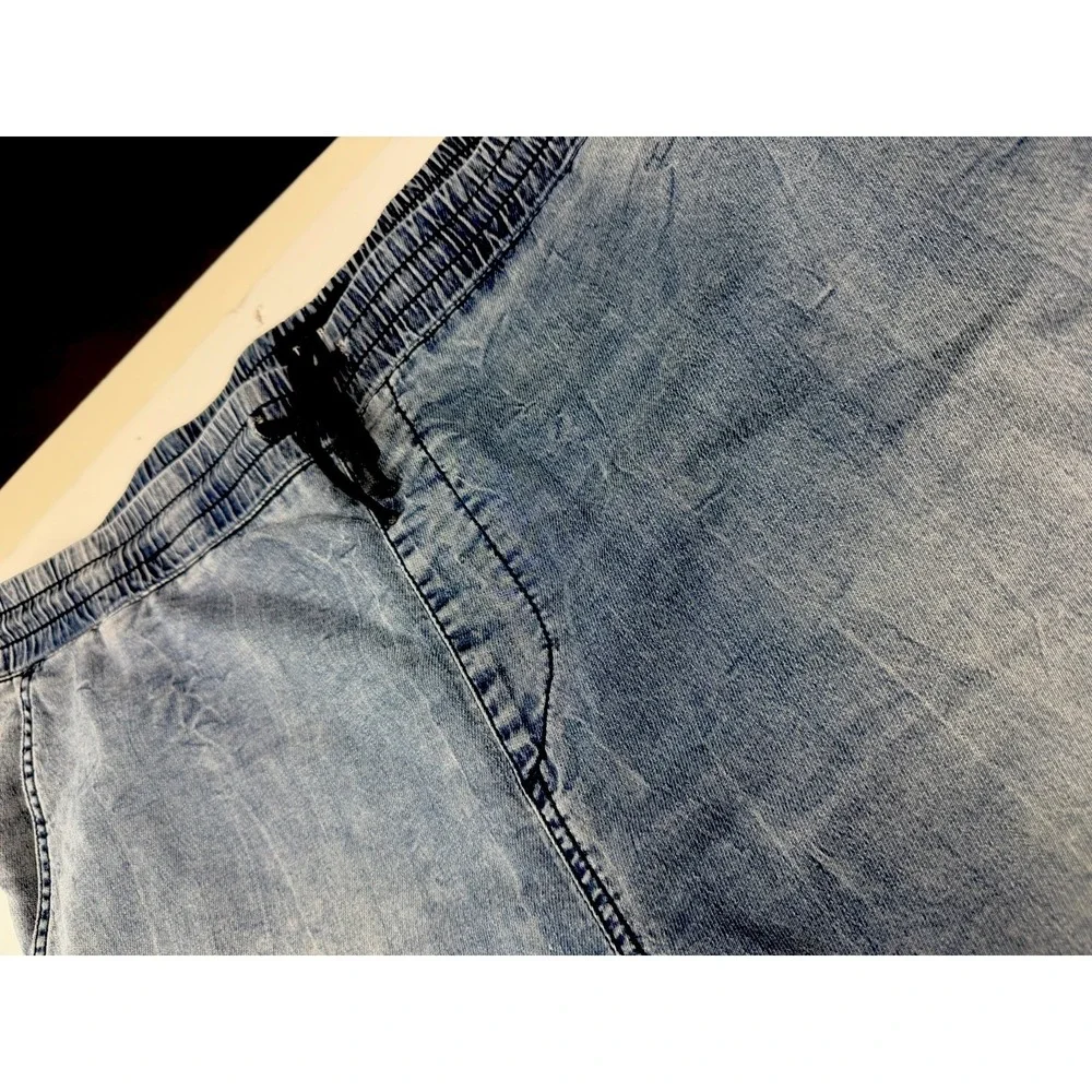 True Religion Jogger Pants Men's Approx 40 Blue Denim Contrast Panel Drawstring - Picture 8 of 16